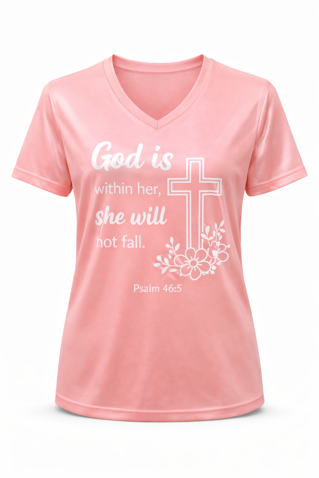 God Is Within Her Christian V-Neck T-Shirt – Psalm 46:5