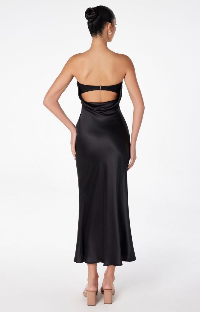 Strapless Satin Midi Dress