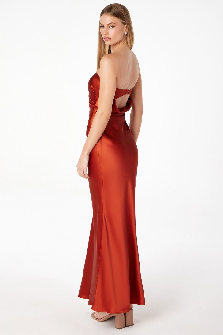Strapless Satin Midi Dress
