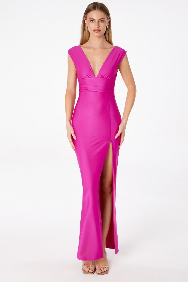Sculpted Deep-V Slit Evening Gown