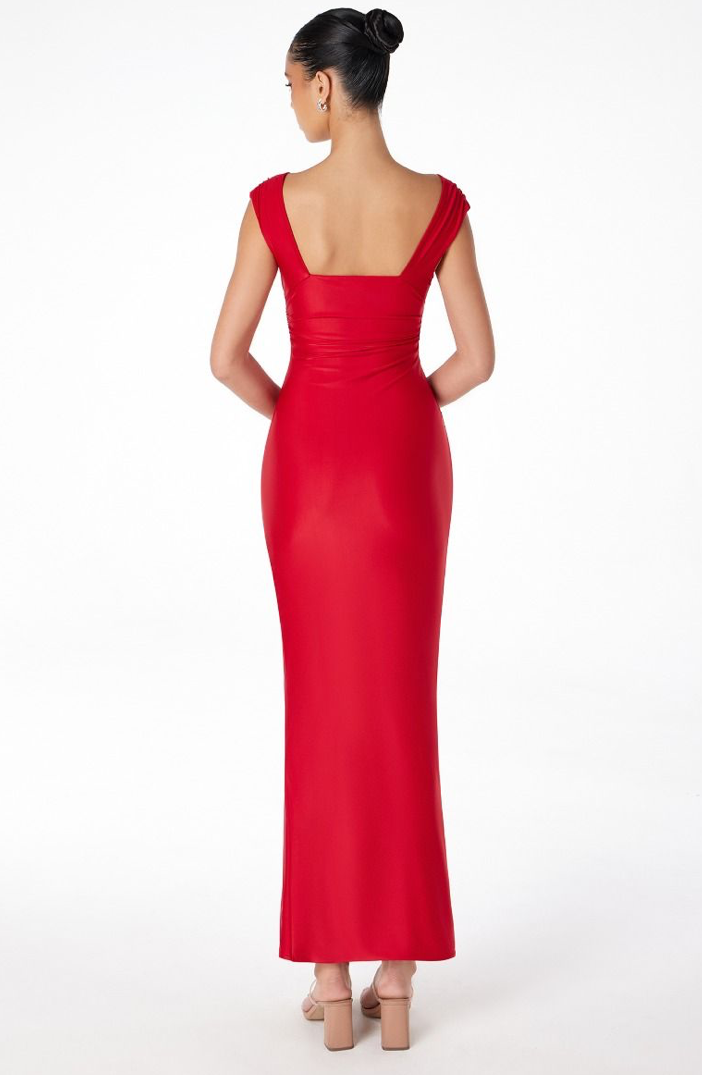 Sculpted Deep-V Slit Evening Gown