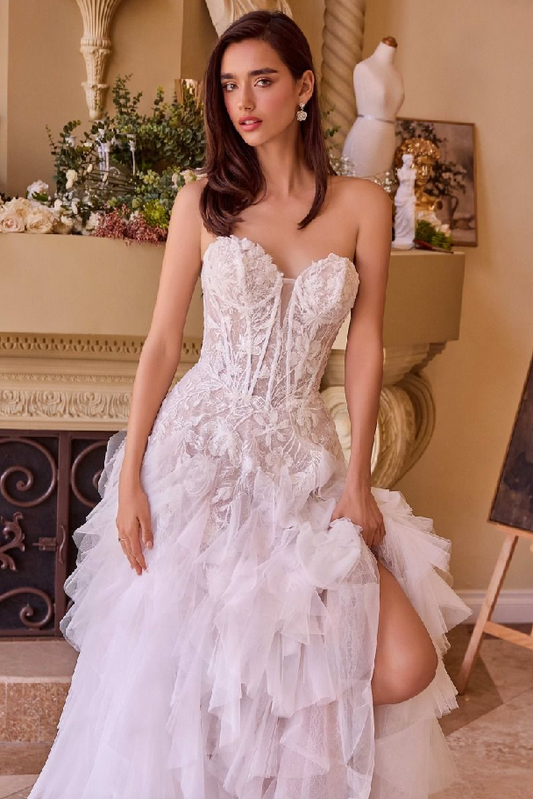 Strapless Drop Waist Cascading Wedding Dress