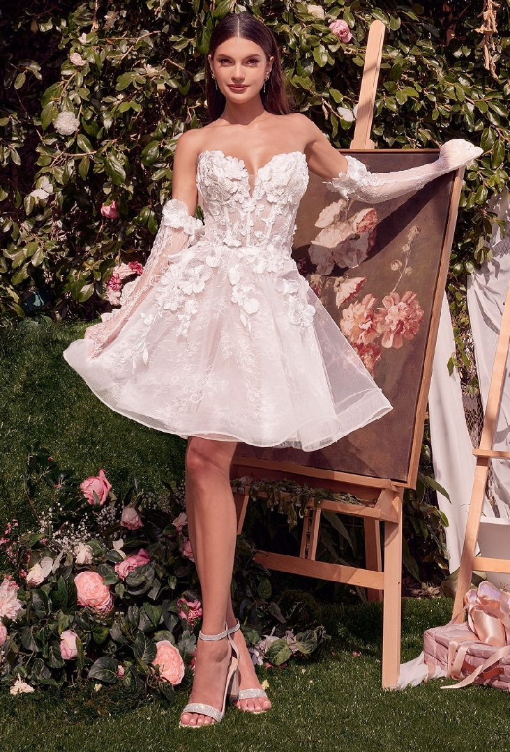 Short Floral Appliquéd Bridal Party Dress