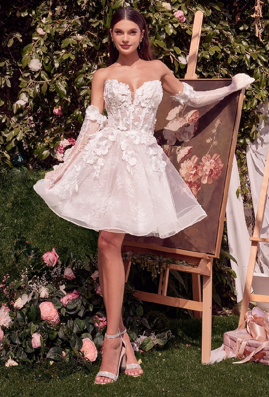 Short Floral Appliquéd Bridal Party Dress