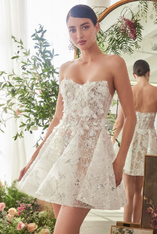 Bridal Mini A-Line Dress with Floral Appliqué